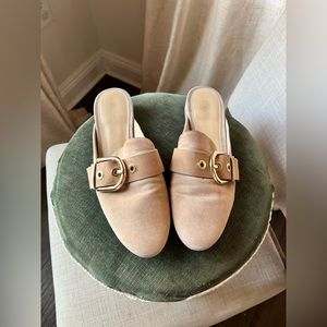 Michael Kors Women’s Mules 8 Khaki Suede Slip On Buckled Leather